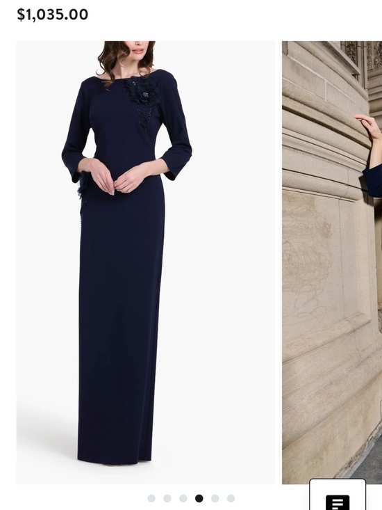 Emily Shalant Dresses & Skirts - STRETCH CREPE 3/4 SLEEVE GOWN WITH ORGANZA APPLIQUE NAVY